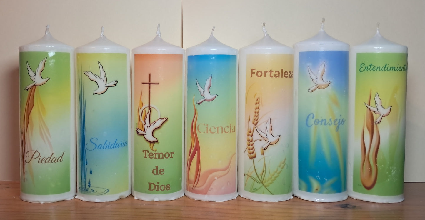 Velones con Dones del Espiritu Santo (de maquina)