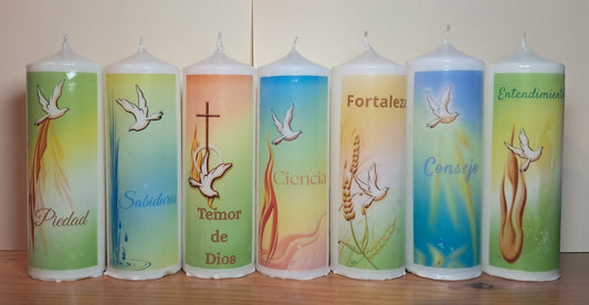 Velones con Dones del Espiritu Santo (de maquina)